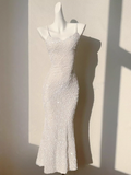 Champagne Embroidered Sequin Suspender Dress Mermaid Party Dress HZ1024