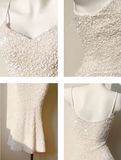 Champagne Embroidered Sequin Suspender Dress Mermaid Party Dress HZ1024