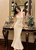 Champagne Embroidered Sequin Suspender Dress Mermaid Party Dress HZ1024