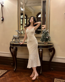 Champagne Embroidered Sequin Suspender Dress Mermaid Party Dress HZ1024