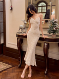 Champagne Embroidered Sequin Suspender Dress Mermaid Party Dress HZ1024
