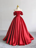 Off Shoulder Satin Dark Blue Long Prom Dress, Dark Blue Long Formal Dress HZ1024