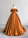 Off Shoulder Satin Dark Blue Long Prom Dress, Dark Blue Long Formal Dress HZ1024