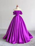 Off Shoulder Satin Dark Blue Long Prom Dress, Dark Blue Long Formal Dress HZ1024