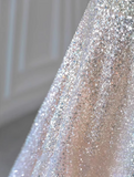 Spaghetti Strap Tulle Sequins Long Prom Dress, Sweet 16 Dress HZ1024