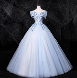0ff-the-shoulder Tulle Embroidery Long Prom Dress, Elegant Long Formal Dress HZ1024