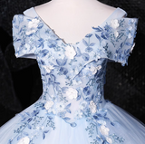 0ff-the-shoulder Tulle Embroidery Long Prom Dress, Elegant Long Formal Dress HZ1024