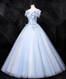 0ff-the-shoulder Tulle Embroidery Long Prom Dress, Elegant Long Formal Dress HZ1024