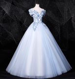 0ff-the-shoulder Tulle Embroidery Long Prom Dress, Elegant Long Formal Dress HZ1024