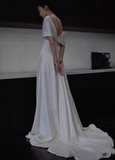 A-Line Satin White Long Prom Dress, White Long Formal Dress HZ1024