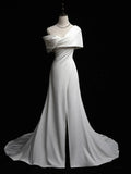 A-Line Satin White Long Prom Dress, White Long Formal Dress HZ1024