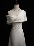 A-Line Satin White Long Prom Dress, White Long Formal Dress HZ1024