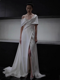 A-Line Satin White Long Prom Dress, White Long Formal Dress HZ1024