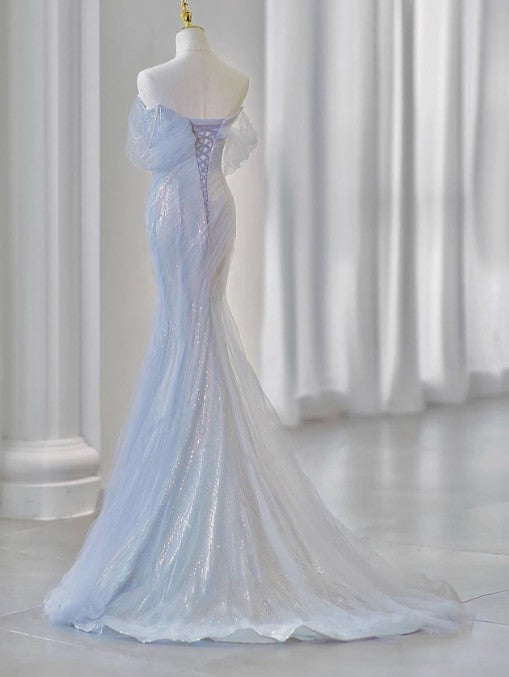 Sweetheart Sequin Mermaid Gown-Fairytale Beaded Tulle Train Long Prom Dress for Events HZ1024