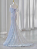Sweetheart Sequin Mermaid Gown-Fairytale Beaded Tulle Train Long Prom Dress for Events HZ1024