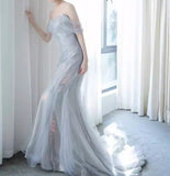 Sweetheart Sequin Mermaid Gown-Fairytale Beaded Tulle Train Long Prom Dress for Events HZ1024