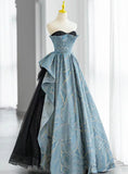 A-line Strapless Black Tulle Long Prom Dress, Formal Prom Dress HZ1024