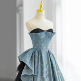 A-line Strapless Black Tulle Long Prom Dress, Formal Prom Dress HZ1024