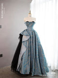 A-line Strapless Black Tulle Long Prom Dress, Formal Prom Dress HZ1024