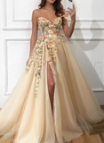 flowers A-Line Prom Dresses one shoulder strap Lace Appliques Evening Gown HZ1024