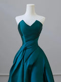 Satin Green Long Prom Dress, Green Satin Long Formal Dress HZ1024