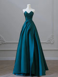 Satin Green Long Prom Dress, Green Satin Long Formal Dress HZ1024