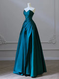 Satin Green Long Prom Dress, Green Satin Long Formal Dress HZ1024