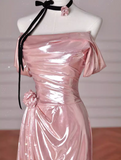 Mermaid Strapless Long Prom Dress, Pink Sweet 16 Dress HZ1024
