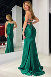 Green Satin Mermaid Tight Prom Gown HZ1024