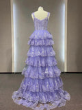 Straps Evening Dress Sparkly Lace Appliques Cupcake Prom Dresses HZ1024