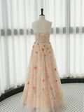 Pink A-Line Long Sleeve Tulle Lace Long Prom Dress HZ1024
