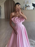 A-Line Strapless Satin Long Prom Dress, Pink Long Formal Dress HZ1024