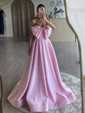 A-Line Strapless Satin Long Prom Dress, Pink Long Formal Dress HZ1024