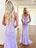 Mermaid Lace Long Prom Dress, Purple Formal Evening Dress HZ1024