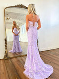 Mermaid Lace Long Prom Dress, Purple Formal Evening Dress HZ1024