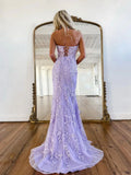 Mermaid Lace Long Prom Dress, Purple Formal Evening Dress HZ1024