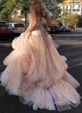 pink tulle long prom dress, pink tulle formal dress HZ1024