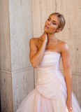 pink tulle long prom dress, pink tulle formal dress HZ1024