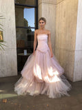 pink tulle long prom dress, pink tulle formal dress HZ1024