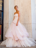 pink tulle long prom dress, pink tulle formal dress HZ1024