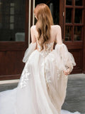 lace tulle long prom dress, Champagne wedding dress HZ1024