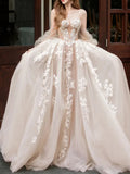 lace tulle long prom dress, Champagne wedding dress HZ1024