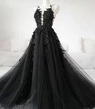 A-Line Tulle Lace Appliques Sleeveless,Backless Train Wedding Dresses HZ1024