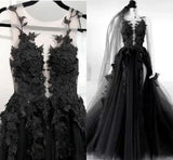 A-Line Tulle Lace Appliques Sleeveless,Backless Train Wedding Dresses HZ1024