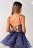 Sweetheart Neck Tulle Lace Short Prom Dress, Dark Blue Homecoming Dress HZ1024