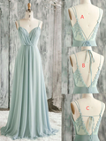 v neck lace long prom dress green evening dress HZ1024
