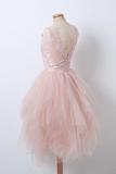 Dresses,pink V Neck Tulle Lace Short Prom Dress, Pink Homecoming Dress HZ1024
