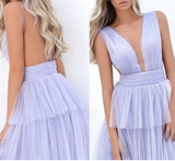 Brush Pink V-Neck Ruffles Prom Dress HZ1024