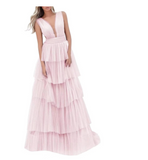 Brush Pink V-Neck Ruffles Prom Dress HZ1024