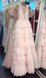 Brush Pink V-Neck Ruffles Prom Dress HZ1024